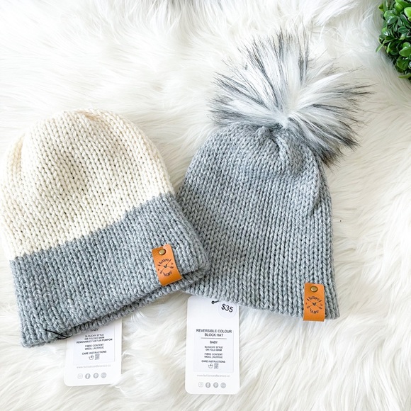 Baby Grey and cream Knitted Toque, Beanie, Pompom hat, mommy and me, baby hat - Picture 1 of 6